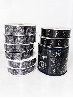Halloween Ribbon Spool Bundle Lot Whimsigoth Snake Skull Marble Craft Destash